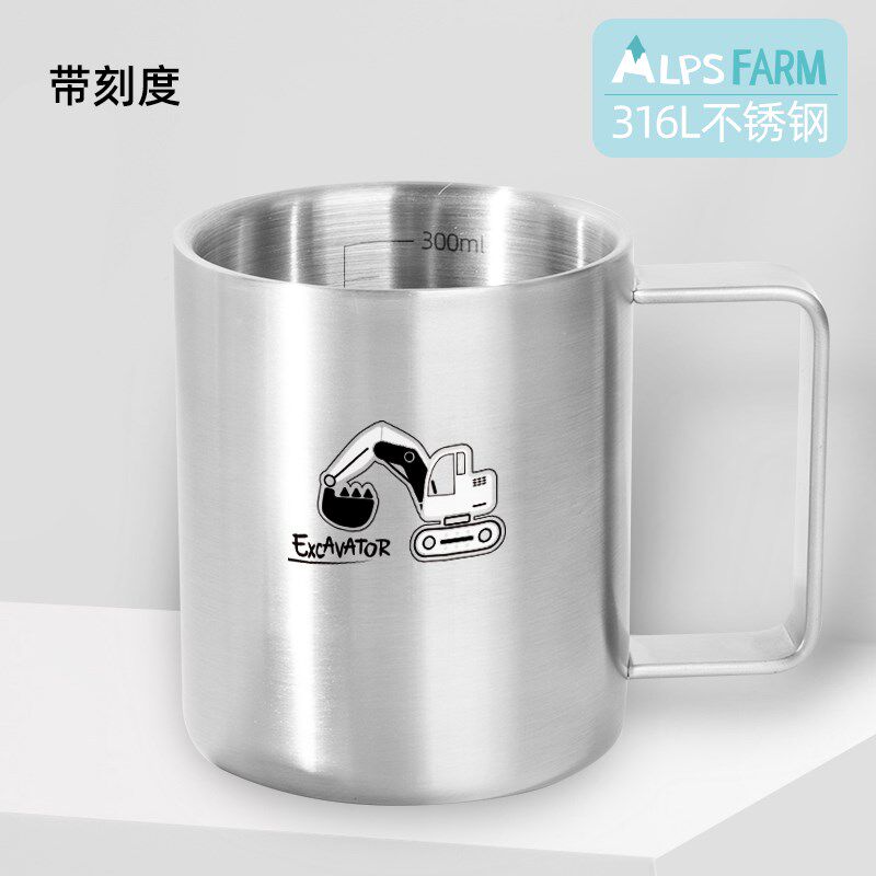 儿童316不锈钢水杯可q爱牛奶杯双层隔热幼儿园口杯带盖卡通学饮杯