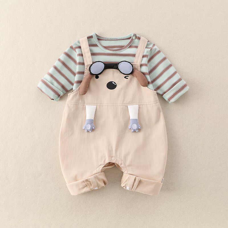 男童套装秋装帅气一岁男宝宝条纹T恤背带裤婴幼儿春秋分体两件套