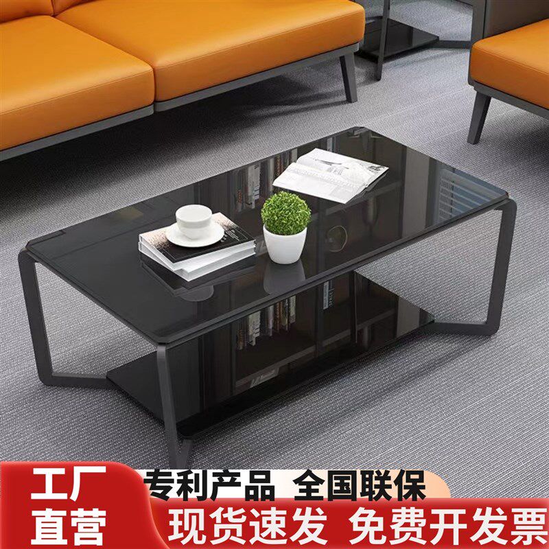 岩板火烧石钢架茶几茶台办公室泡茶桌H现代简约玻璃茶台沙发小茶