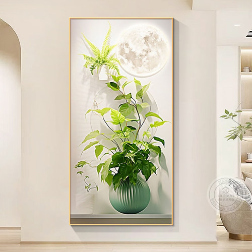 小清新绿植玄关装饰画走廊过道壁画客厅入户进门竖版现代简约挂画