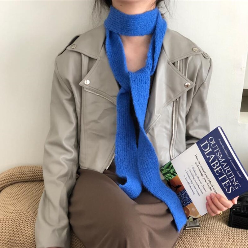 韩国女小众ins百搭p纯色围巾日系护颈细窄长条秋冬薄款小围脖领巾