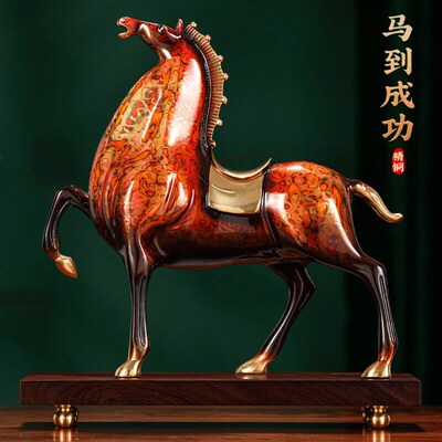 全铜唐马摆件马到成功大漆工艺品办公室客厅玄关装饰乔迁开业礼品