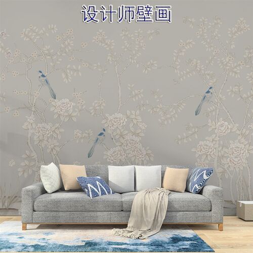 新中式花鸟壁纸客厅电视背景墙纸卧室床头墙壁布法式别墅餐厅墙布