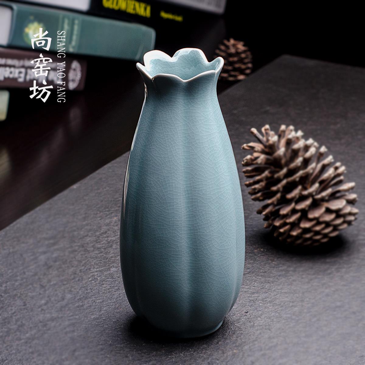 天青汝窑花瓶客厅复古开片汝瓷花插桌面茶道花器摆件简约家居饰品