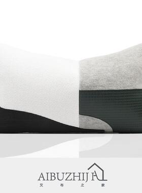 艾布之家简约现代新中式极简沙发样板房灰白绿色拼接定制抱枕靠垫