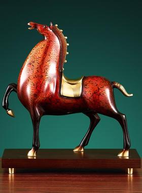 黄铜高档马到成功摆件大漆工艺酒柜装饰品办公室商务领导乔迁礼品