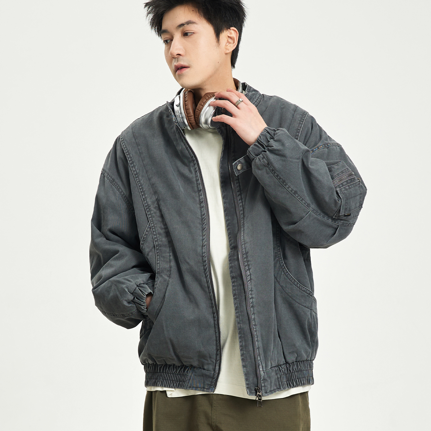 日系加厚复古工装棉衣男冬季保暖百搭棒球外套休闲做旧棉服上衣潮