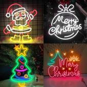 圣诞派对装 饰圣诞老人圣诞树麋鹿MerryChristmas霓虹灯定制万圣节