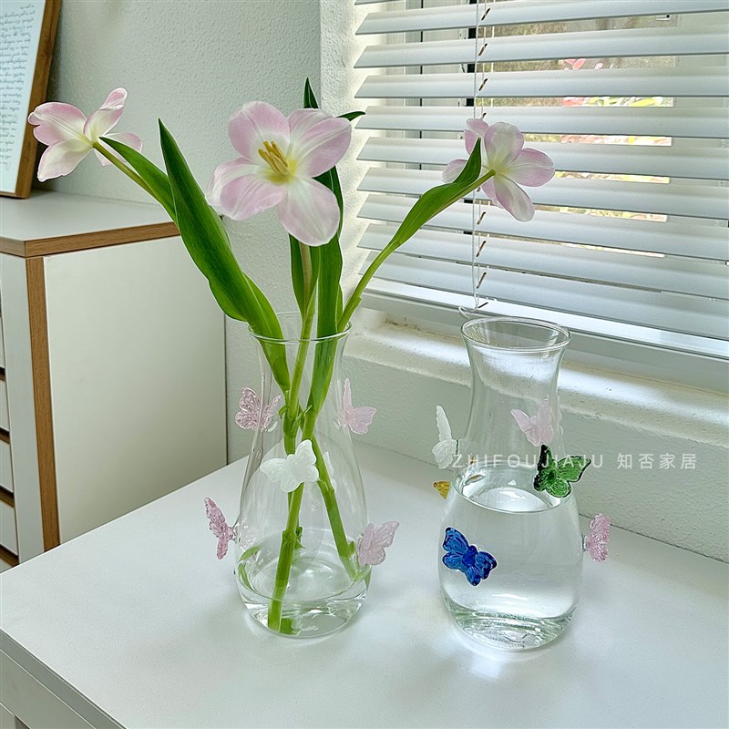 立体蝴蝶花瓶玻璃k小众设计高级感花器ins风客厅电视柜装饰品摆件图片
