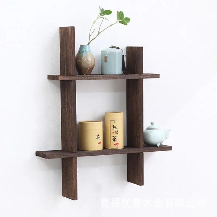 源头工厂简约时尚桐木烧色博古架茶具展示架家居客厅壁挂多层置物