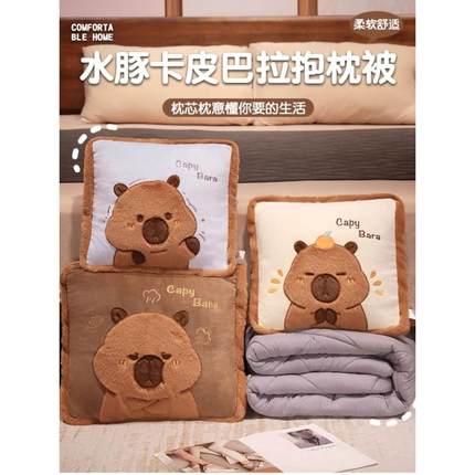 卡皮巴拉抱枕被子两用毯子二合一加厚办公室折叠沙发靠枕午睡枕头