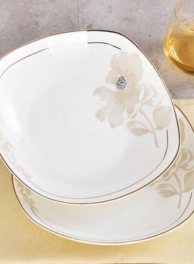 【4个】创意方形盘子汤盘家用陶瓷盘子菜碟水果盘方盘装陶瓷餐具