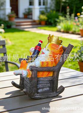 跨境太阳能庭院猫躺椅摆件创意树脂工艺花园户外装饰动物雕像摆件