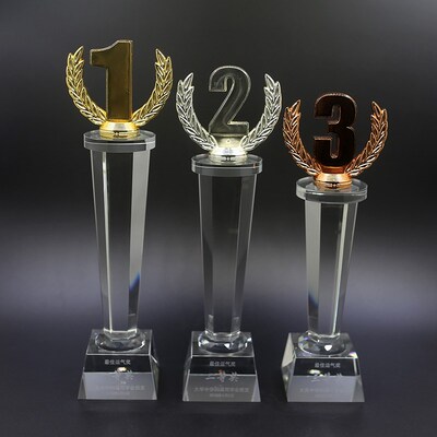 水晶奖杯现货刻字奖杯水晶定制123等奖奖杯123名数字金属奖杯新款