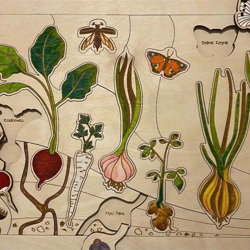 现货波兰手工木制拼图儿童益智立体积木蔬菜种植拼装拼板3到6岁