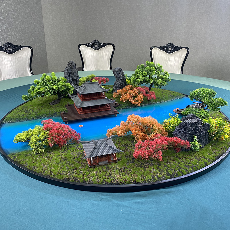 酒店餐桌中间摆花电动圆桌转盘摆件微景观桌芯摆设盆景微缩装饰品