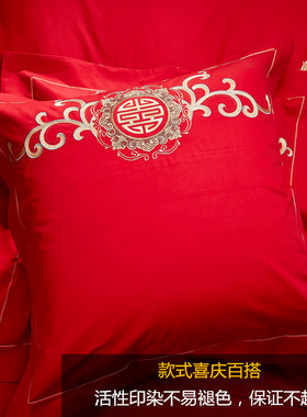 大红色靠垫枕套 刺绣抱枕45*45一对60*60CM结婚床上用品婚庆