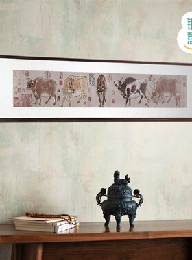 铜雕画《五牛图》客厅玄关装饰画 沙发背景画新中式名画书房挂画