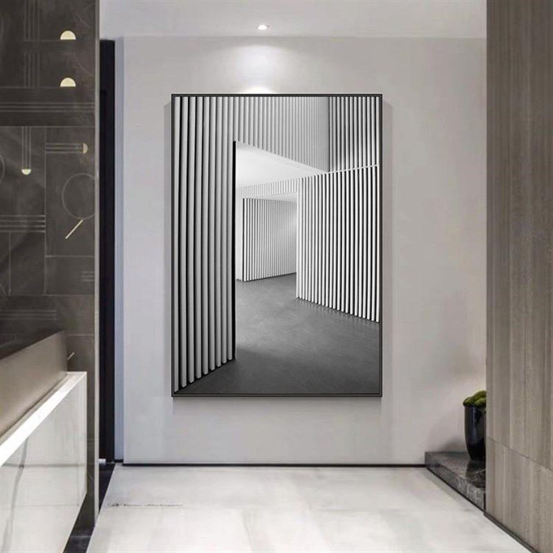 现代简约黑白灰客厅装饰画沙发背景墙落地画入户玄关挂画几何抽象