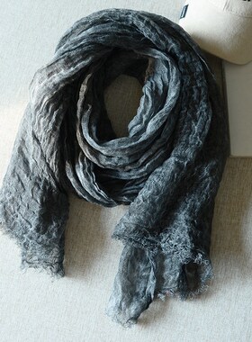 灰色围巾亚麻秋冬季文艺百搭薄款男士丝巾年轻人个性围巾韩版高档