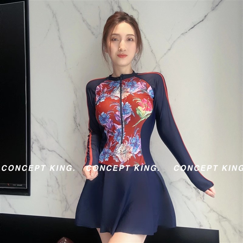 笑姐泳衣花开富贵2025女士大码连体裙式高级感运动游泳温泉度假款