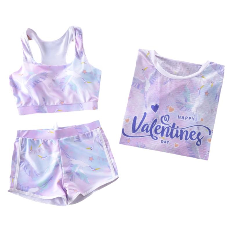 女大童游泳衣分体中学生女孩泳衣三件套保守显瘦少女泳装12-15岁