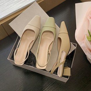 新款 女2024夏季 文艺淑女通勤包头中粗跟凉鞋 鹿与奈良气质简约法式
