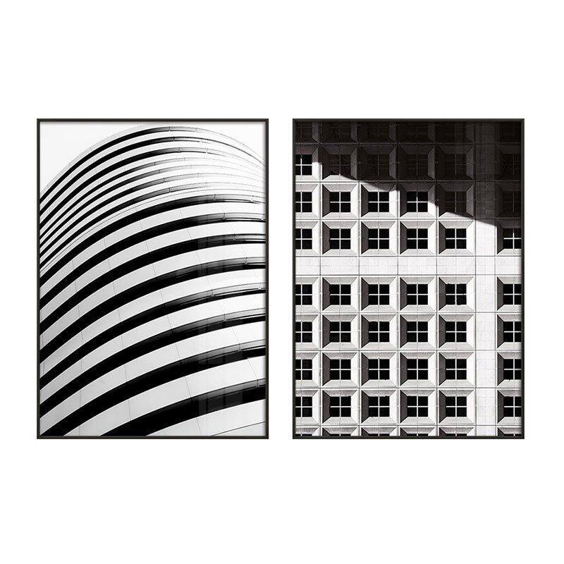 现代摄影客厅装饰画黑白简约抽象背景墙挂画建筑几何工业风装饰画