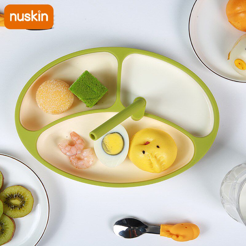 nuskin宝宝吸盘碗大吸力餐盘碗婴儿硅胶分格盘儿童辅食碗吃饭餐具