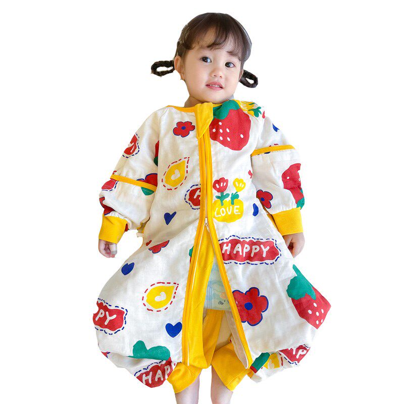 儿童睡袋大童连体衣汽车宝宝纱布分腿可拆袖婴儿空调服防踢被春夏
