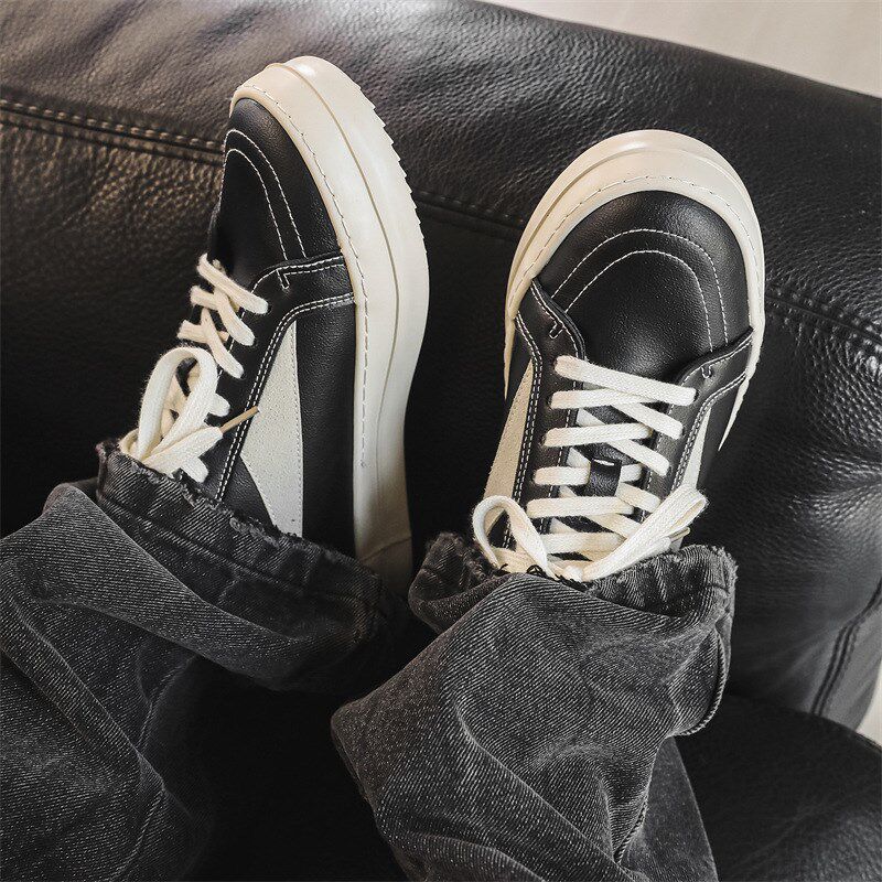 四季潮款低帮纯色男鞋子系带潮流运动小白鞋皮面个性情侣休闲板鞋