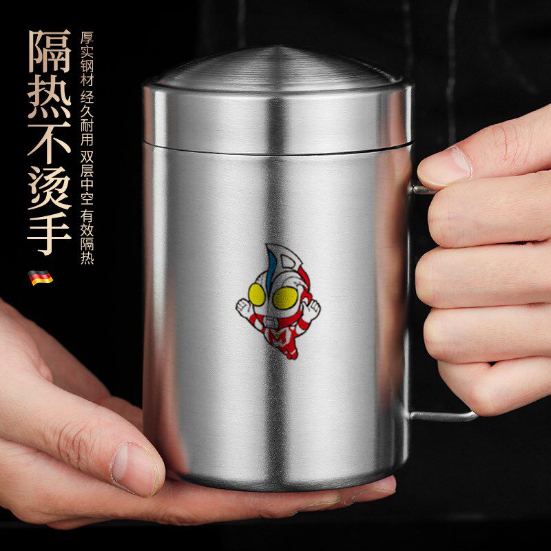 儿童316不锈钢水杯可爱牛奶杯双层隔热幼儿园口杯带盖卡通学饮杯