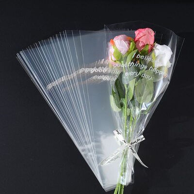 鲜花包装袋玫瑰英文透明