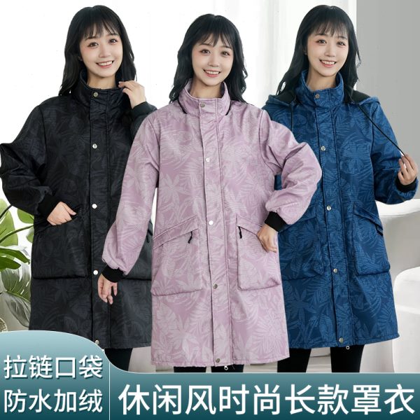 冬季新款加绒加厚罩衣大人防水污家务厨房围裙男女工作服长袖大褂
