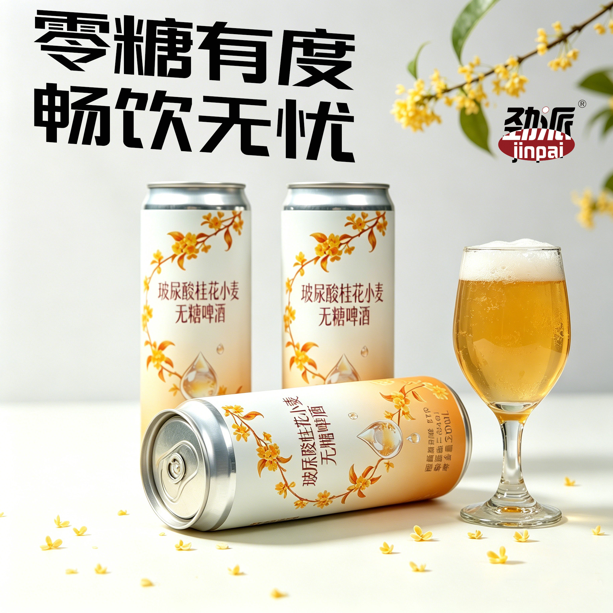 新品劲派玻尿酸桂花小麦无糖啤酒啤酒