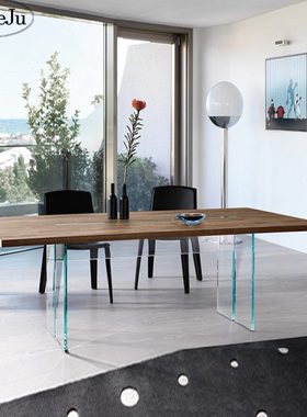 言乐居Fiam-LLT餐桌家用简约小户型悬浮大理石玻璃2023新款