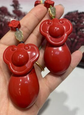 赤丹原创朱砂红砂如意手把件摆台圆润饱满手感好蓝色青绿色流苏款