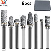 钨钢铣刀套装 双槽旋转锉刀钨钢磨头8件套 硬质合金打磨头旋转锉