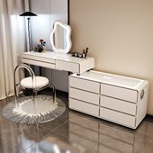 奶油风梳妆台卧室现代简约2023年新款 转角收纳斗柜化妆台书桌一体