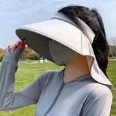 冰感大帽檐防晒帽遮脸空顶披肩帽子女骑行遮阳帽夏季 太阳帽旅游帽