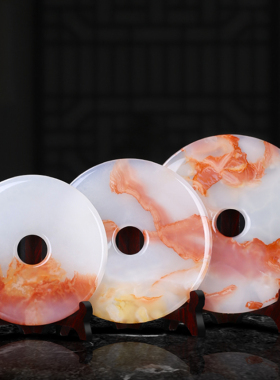 玉石平安扣摆件客厅家居玄关酒柜装饰品摆设办公室玉盘工艺品中式