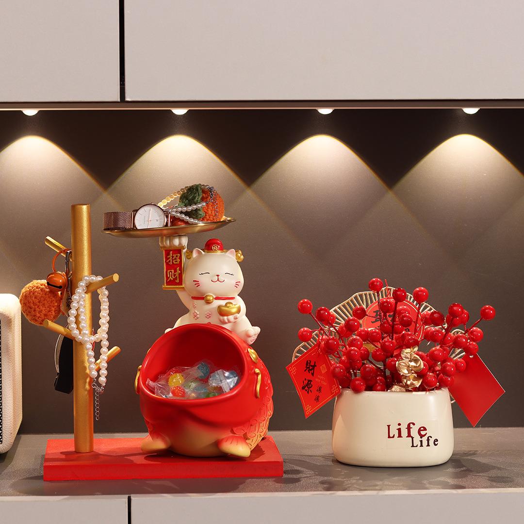 新款托盘猫摆件轻奢居家装饰过年礼物品桌面客厅酒柜钥匙玄关摆件