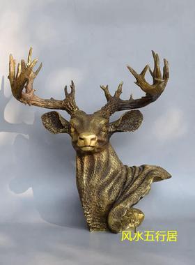 大号纯铜鹿头客厅桌面摆件中式招财装饰品工艺品黄铜高40厘米