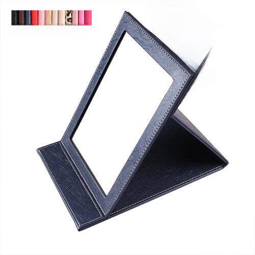 台式折叠梳妆镜化妆镜Pu皮革镜子超大