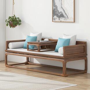 新中式罗汉床实木禅意小户型家用榆木沙发椅组合简约现代推拉床榻