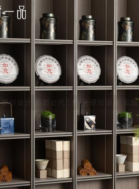 新中式样板间软装售楼处茶室博古架茶室店茶具茶叶罐禅意装饰摆件