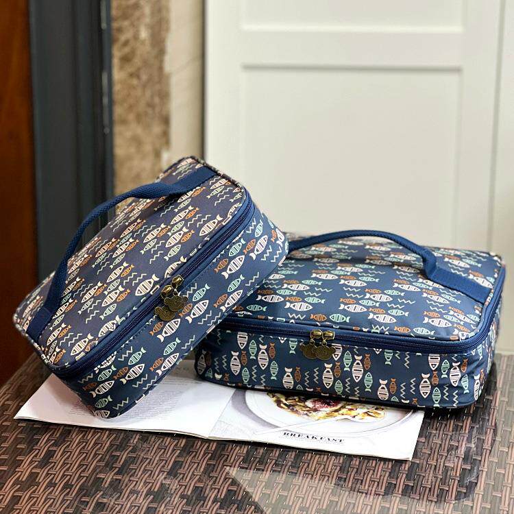 扁平放四格便当带横版保温隔热保鲜防水餐盒儿童分格餐盘袋手提