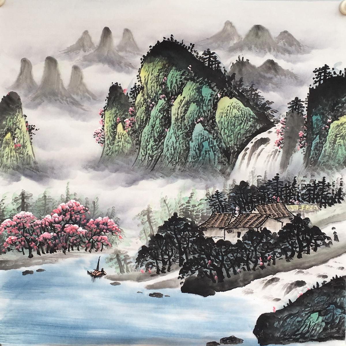 山水国画 画客厅装饰字画 画四尺斗方手绘水墨原稿无款画 画芯国