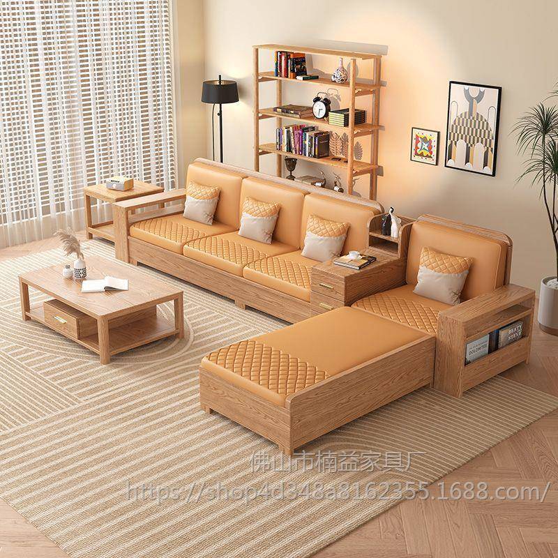 白蜡实木贵妃沙发床现代简约冬夏两用多功能高箱储物原木色沙发