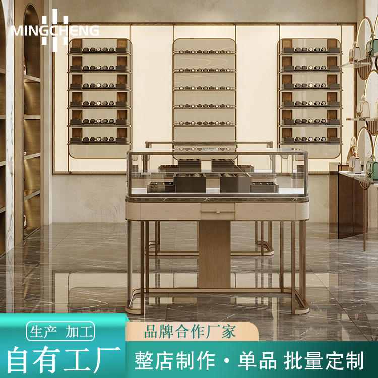 商场珠宝展柜奢华耳环首饰中岛柜玻璃柜台古铜色珠宝柜子展示柜台
